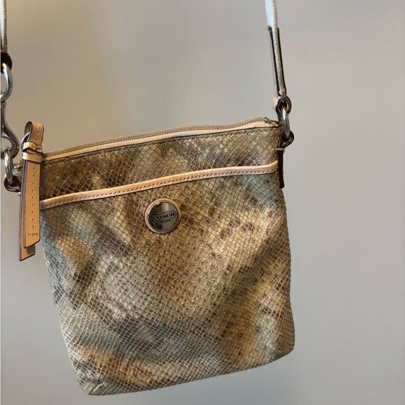 Coach Handbags - Coach Beige Snakeskin Crossbody Bag